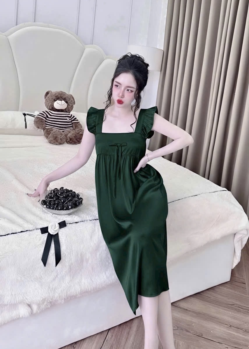 V1148. SLEEPWEAR DRESS DARK GREEN