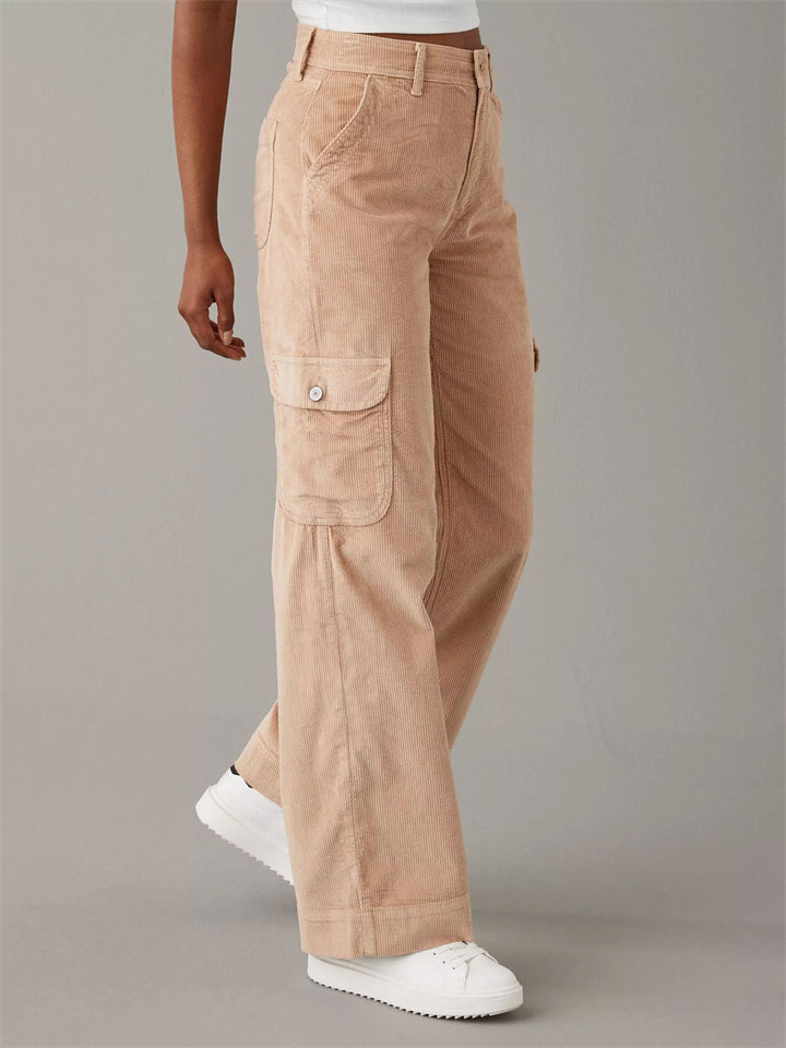 Women's Straight Leg Corduroy Cargo Pants for Autumn 