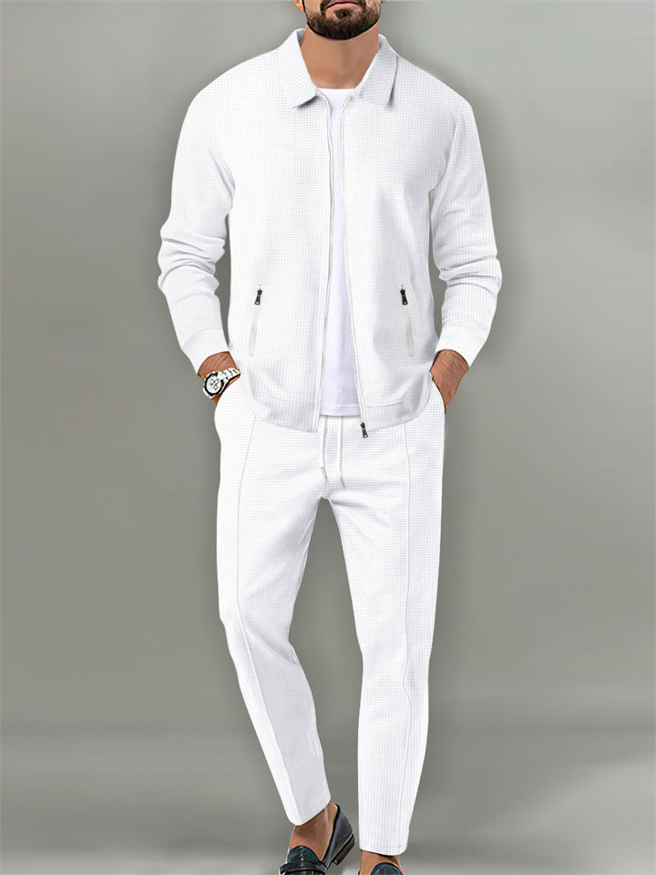 Men's Holiday Lapel Zip Long Sleeve Relaxed Jacket + Casual Pants
