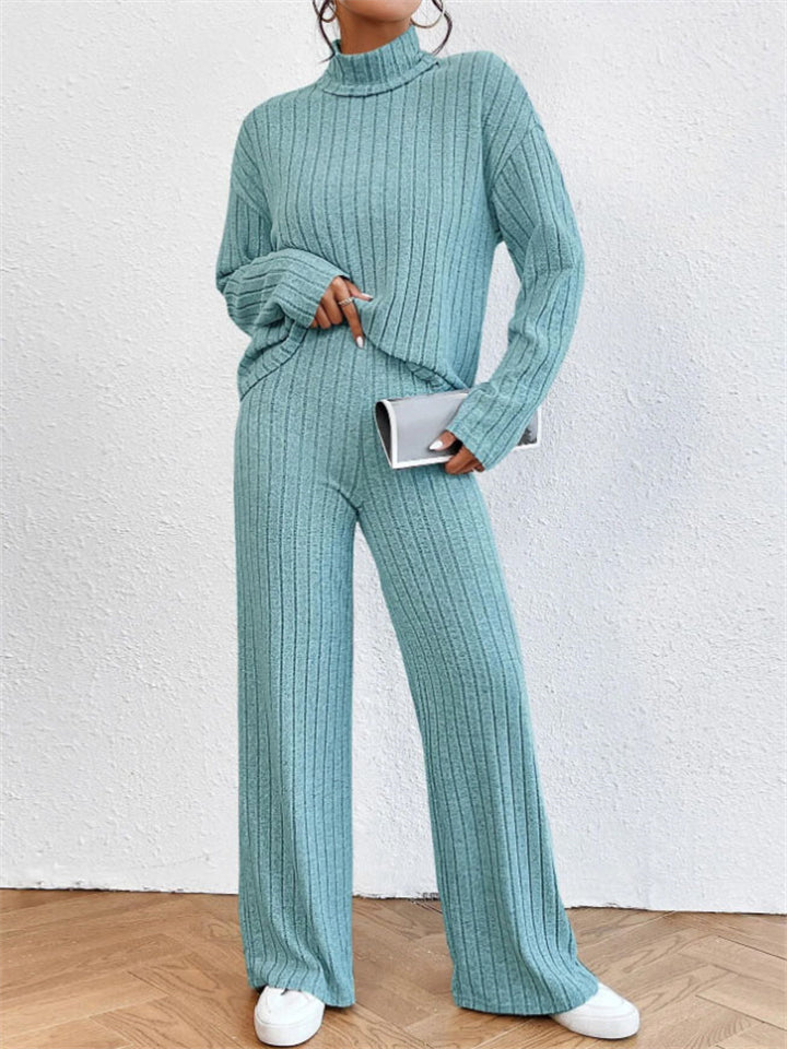 Women's Fashion High Collar Knitted Warm Homewear Pajama Sets