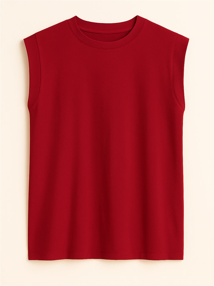 Ladies' Elegant Macaron Color Round Neck Sleeveless Shirts