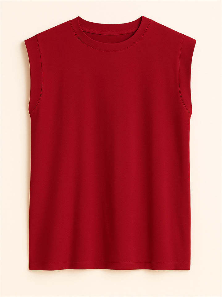 Ladies' Elegant Macaron Color Round Neck Sleeveless Shirts