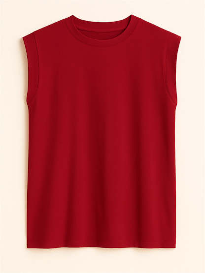 Ladies' Elegant Macaron Color Round Neck Sleeveless Shirts