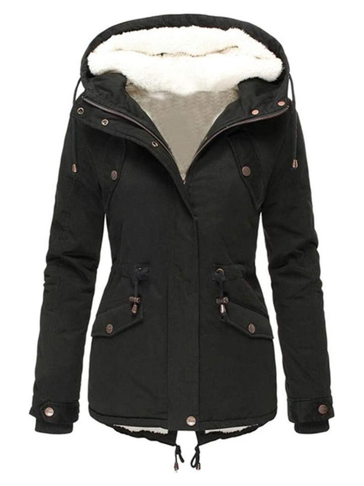 Women's Warm Comfy Faux Fur Lining Drawstring Waist Hooded Coat