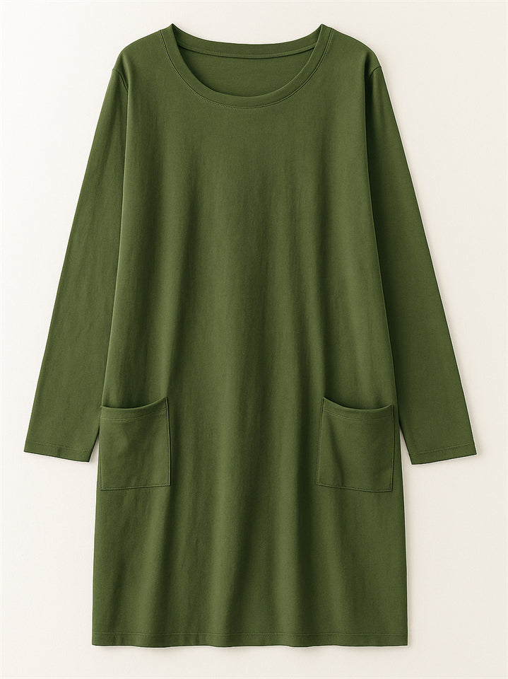 Women's Casual Long Sleeve Round Neck Shirts with Pockets