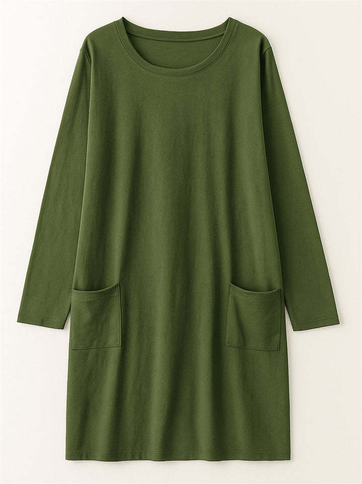 Women's Casual Long Sleeve Round Neck Shirts with Pockets