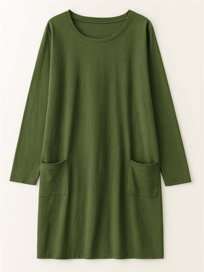 Women's Casual Long Sleeve Round Neck Shirts with Pockets