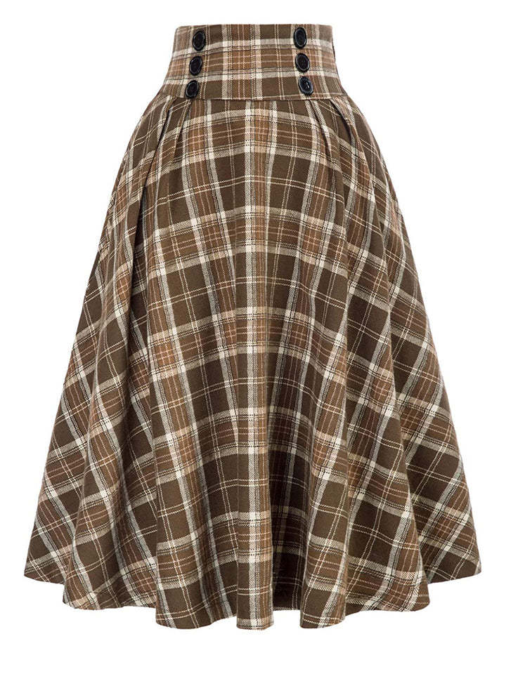 Women's Vintage Autumn High Waist Big Hem Plaid Skirts