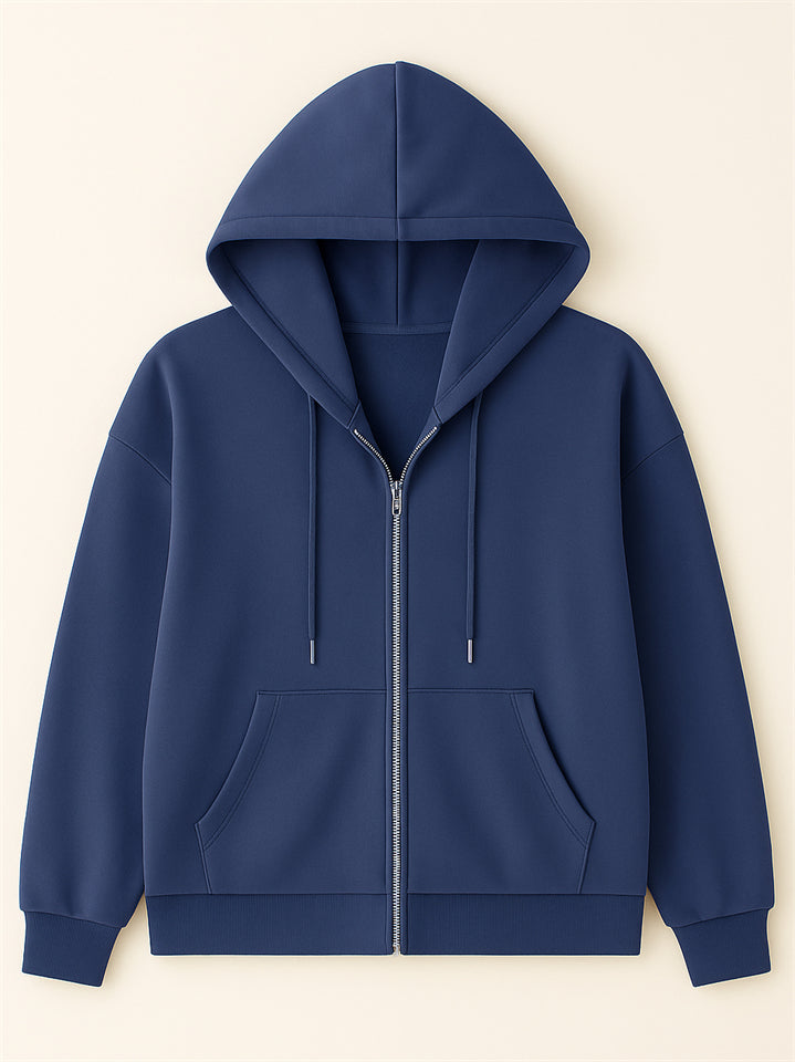 Ladies Trendy Solid Color Zip Up Long Sleeve Hoodies