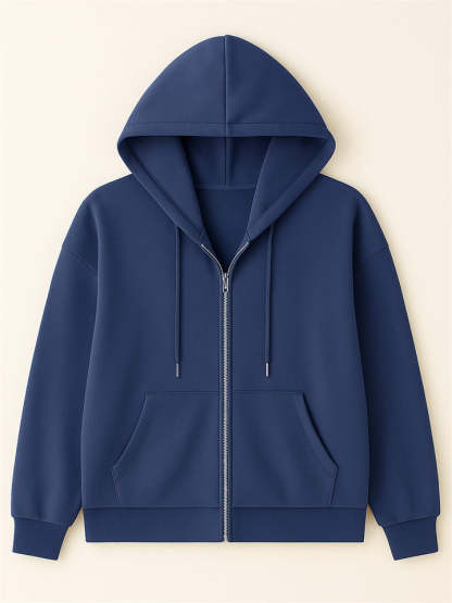 Ladies Trendy Solid Color Zip Up Long Sleeve Hoodies