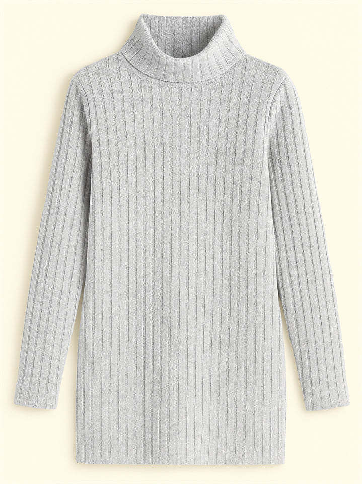 Ladies' Fitted High Neck Solid Color Pit Stripe Split Long-sleeved Sweaters