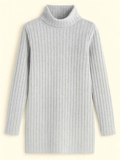 Ladies' Fitted High Neck Solid Color Pit Stripe Split Long-sleeved Sweaters