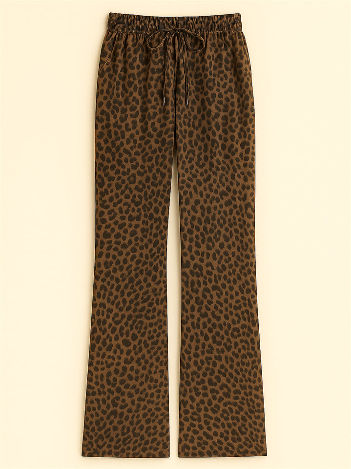Women's Classic Street Style Leopard Printed Drawstring Wide-leg Pants