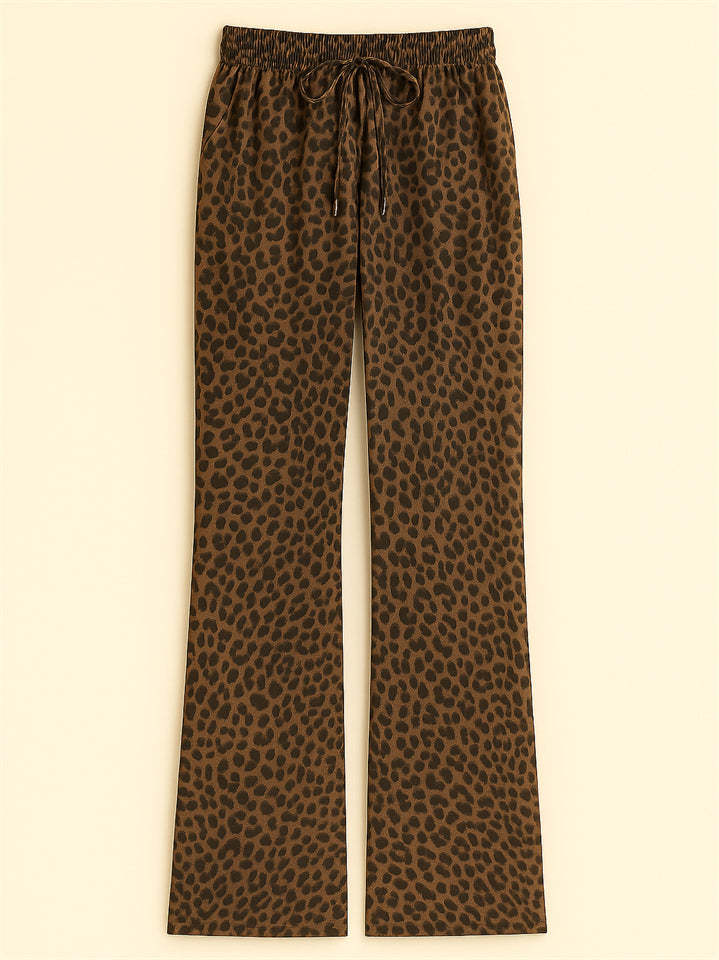 Women's Classic Street Style Leopard Printed Drawstring Wide-leg Pants