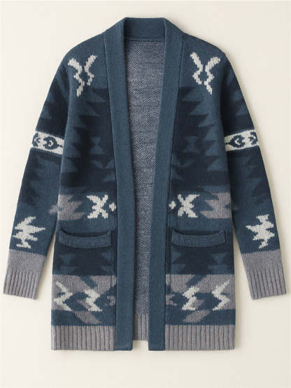 Women's Holiday Style Printed Long Sleeve Cardigan Sweaters