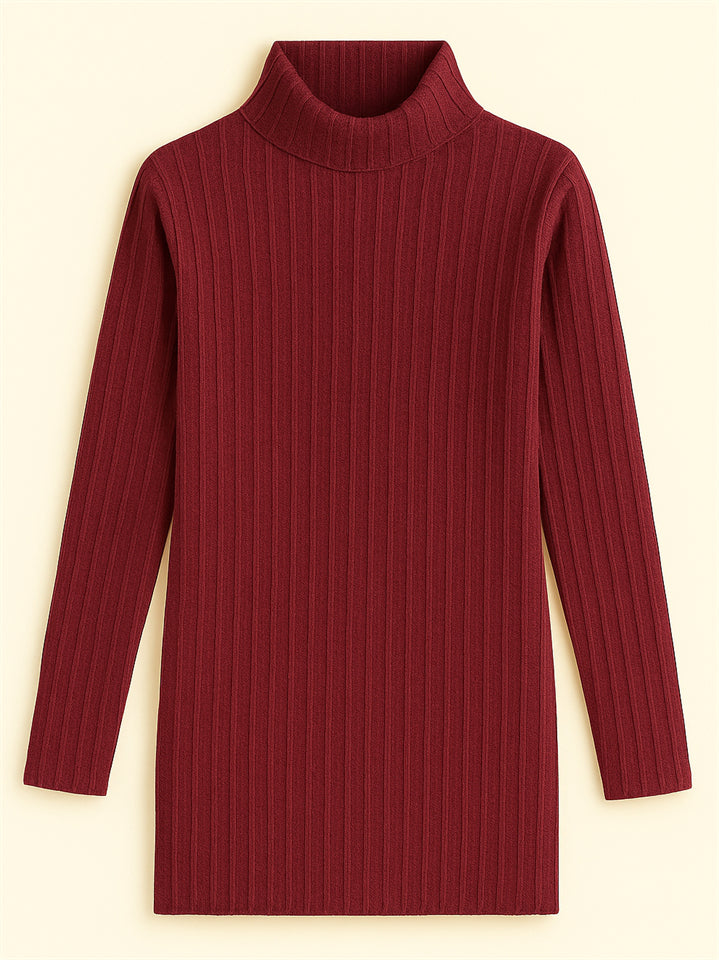 Ladies' Fitted High Neck Solid Color Pit Stripe Split Long-sleeved Sweaters