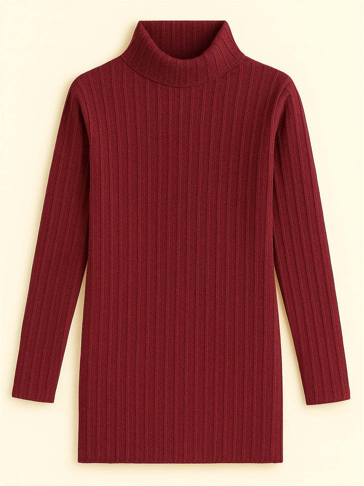 Ladies' Fitted High Neck Solid Color Pit Stripe Split Long-sleeved Sweaters