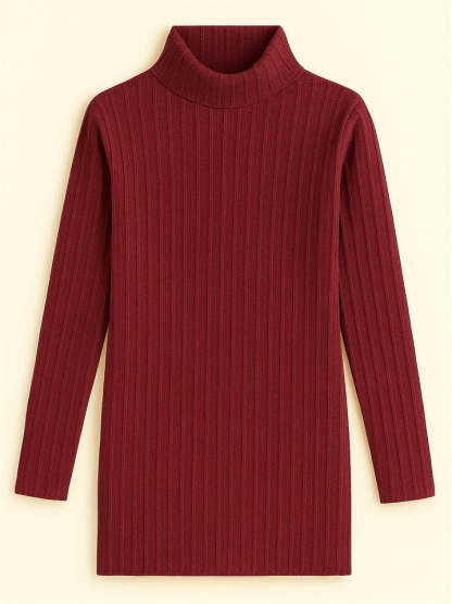 Ladies' Fitted High Neck Solid Color Pit Stripe Split Long-sleeved Sweaters