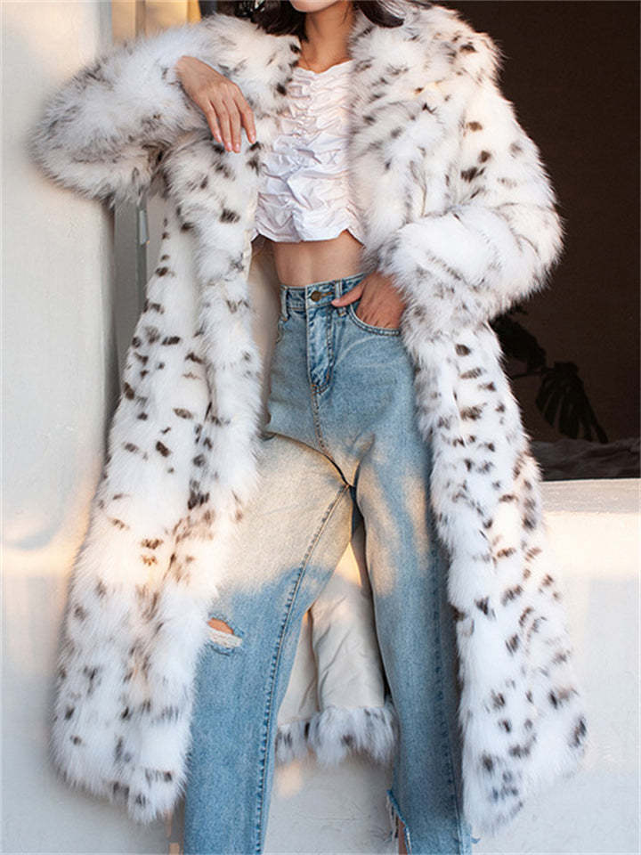 Women's Winter Warm Leopard Print Faux Fur Long Cardigan Coats