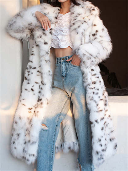 Women's Winter Warm Leopard Print Faux Fur Long Cardigan Coats