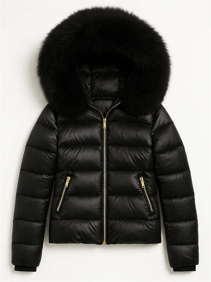 Women's Winter Warm Solid Color Hooded Coat with Faux Fur Decor