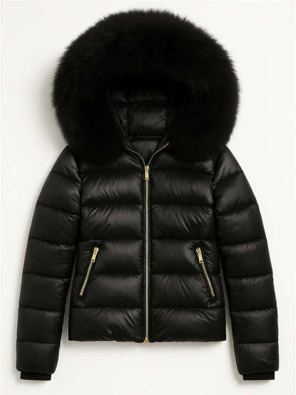 Women's Winter Warm Solid Color Hooded Coat with Faux Fur Decor