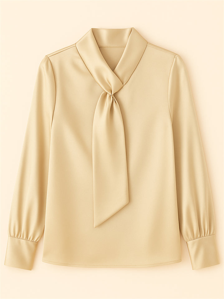 Ladies' Elegant Satin Solid Color Lace Up Long Sleeve Blouses