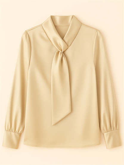 Ladies' Elegant Satin Solid Color Lace Up Long Sleeve Blouses
