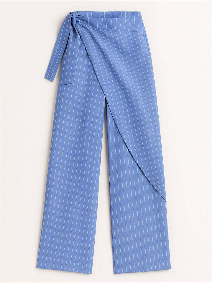 Ladies' Elegant Trendy Striped Lace Up High Waist Straight Pants