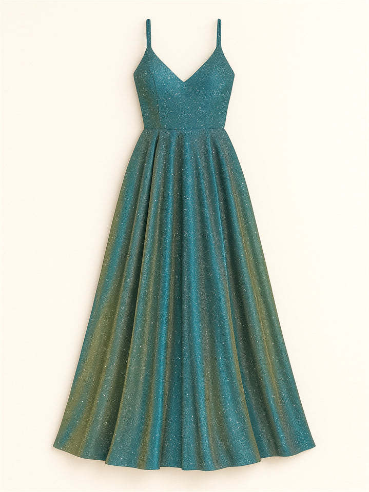 Women's High Waist Backless Shining Strappy Prom Dress