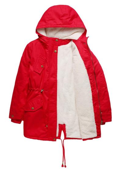 Autumn Fleeced Solid Color Zip Up Hooded Parka Coat