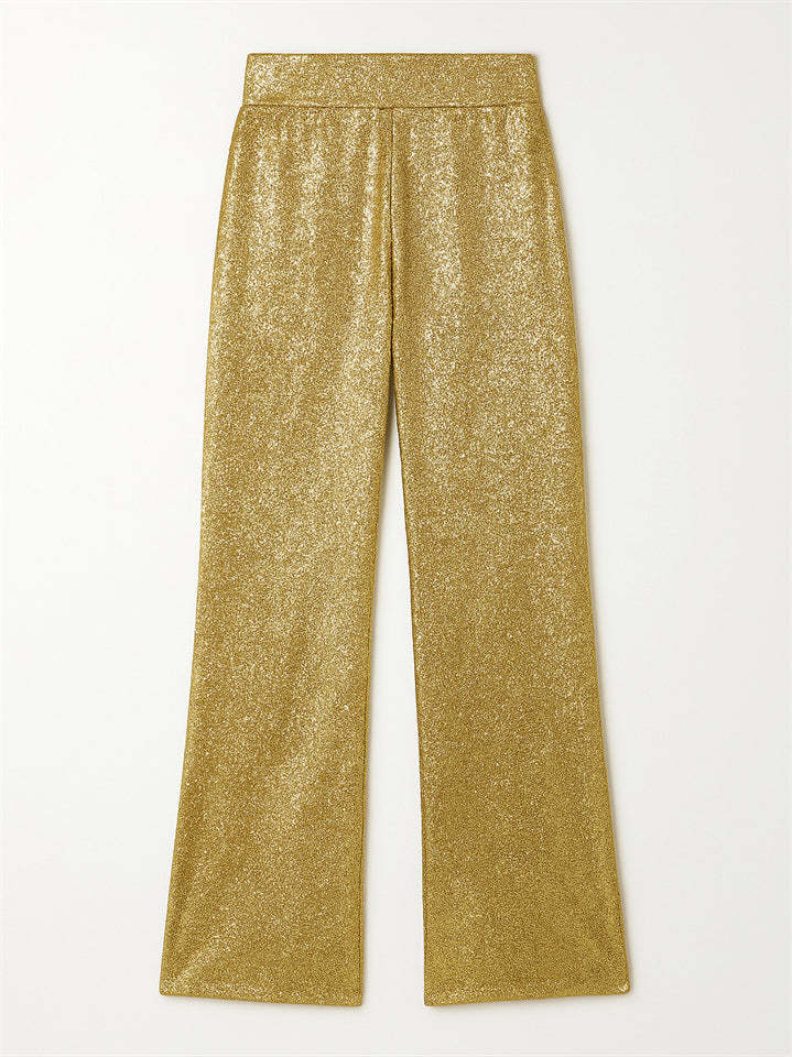 High Waist Bling Solid Color Wide Leg Pants for Women