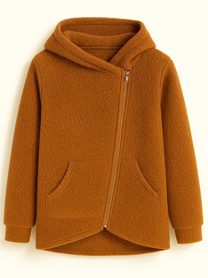 Women's Autumn Zip Up Asymmetric Long Sleeve Hooded Fleece Coats