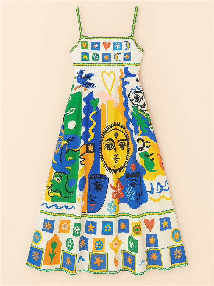 Women's Vacation Style Vogue Painting Pattern Strappy Dress