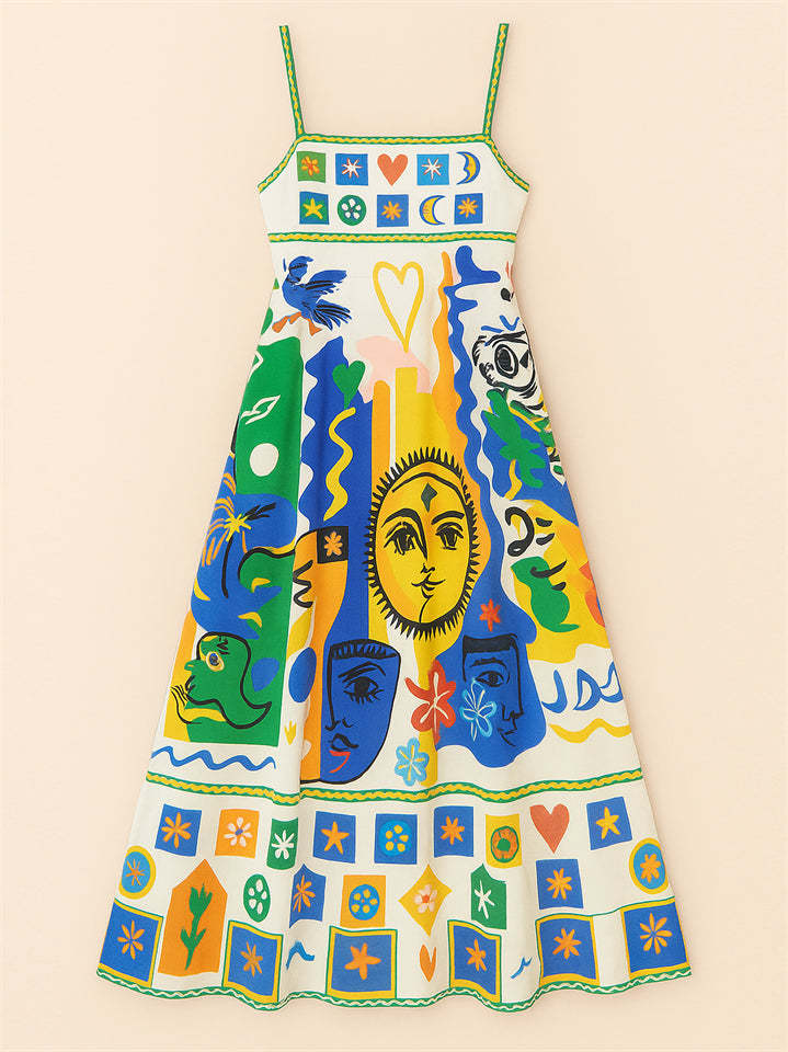 Women's Vacation Style Vogue Painting Pattern Strappy Dress