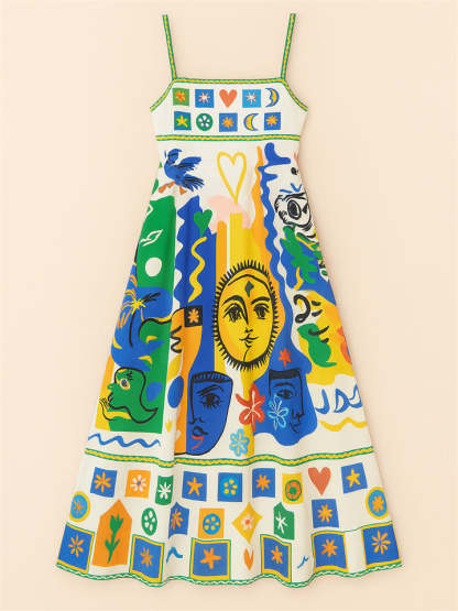 Women's Vacation Style Vogue Painting Pattern Strappy Dress