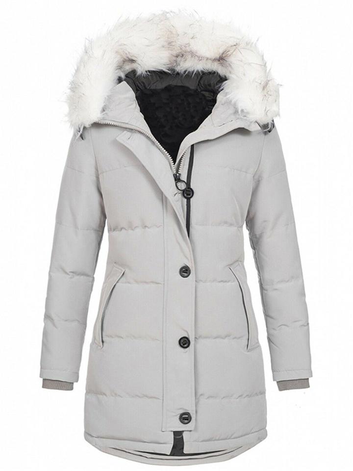 Women's Winter Solid Color Mid-Length Zip up Hooded Coat