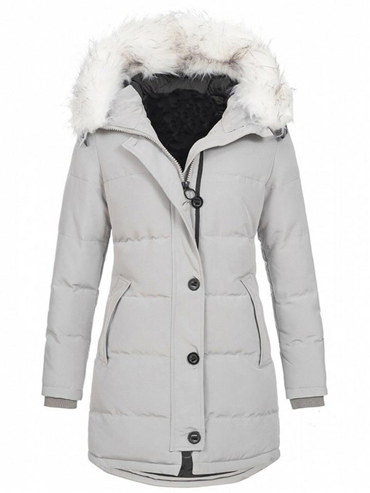 Women's Winter Solid Color Mid-Length Zip up Hooded Coat