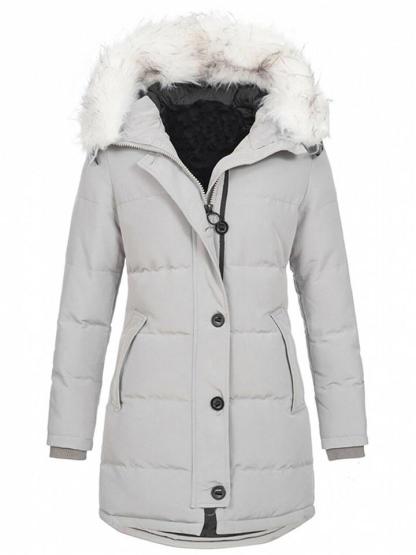 Women's Winter Solid Color Mid-Length Zip up Hooded Coat