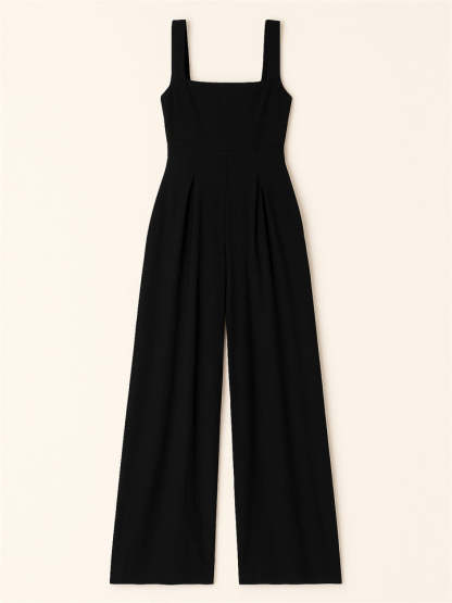 Ladies' Square Neck Solid Color Sleeveless Wide Leg Jumpsuit