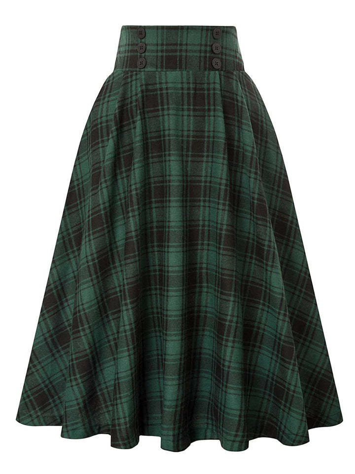 Women's Vintage Autumn High Waist Big Hem Plaid Skirts