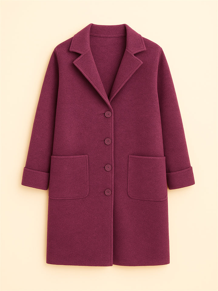 Female Autumn Solid Color Single Breasted Lapel Mid-length Coats
