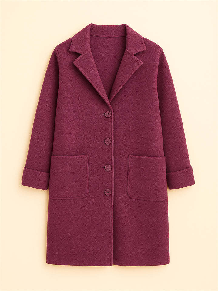 Female Autumn Solid Color Single Breasted Lapel Mid-length Coats