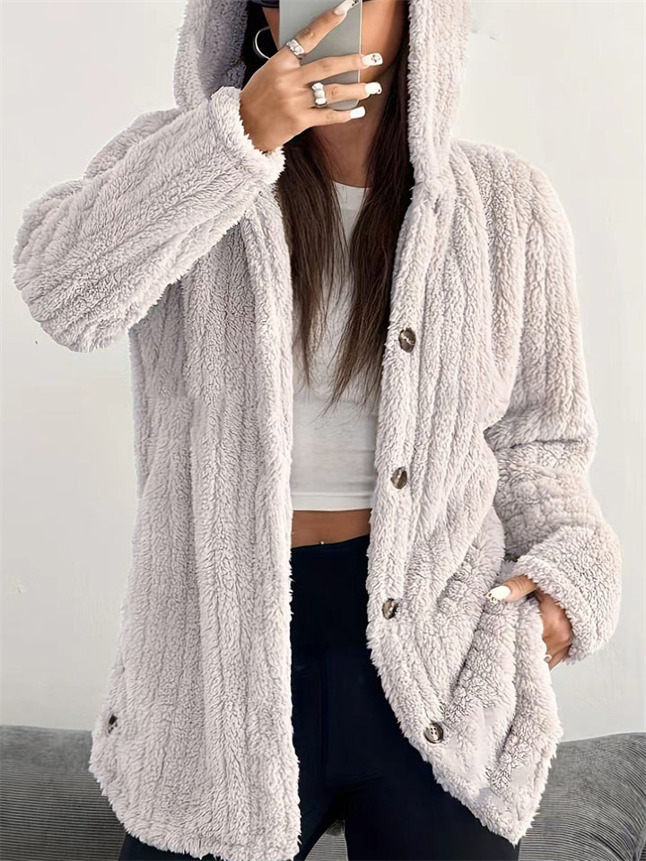 Casual Winter Solid Color Pit Stripe Hooded Fleece Coats