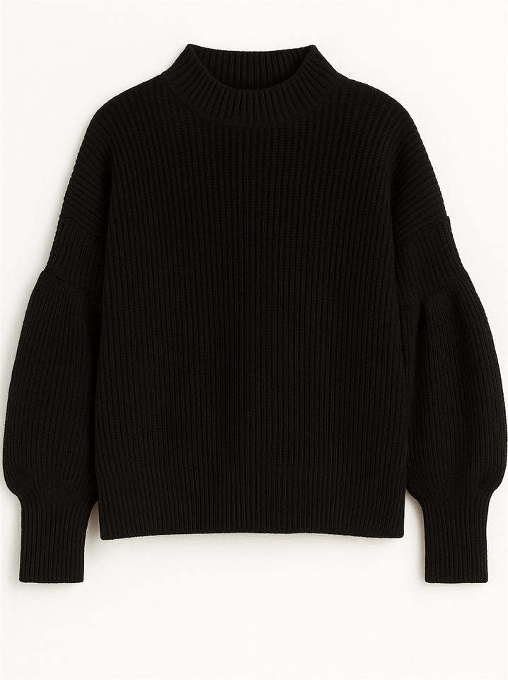 Women's Elegant Solid Color Turtle Neck Raglan Sleeve Knitted Sweater