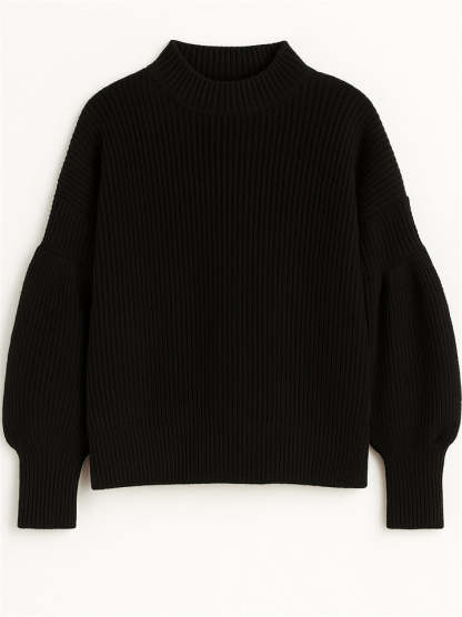 Women's Elegant Solid Color Turtle Neck Raglan Sleeve Knitted Sweater