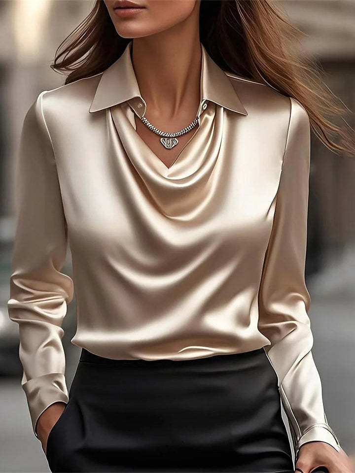 Ladies' Elegant Simple Solid Color Lapel Long Sleeve Blouses