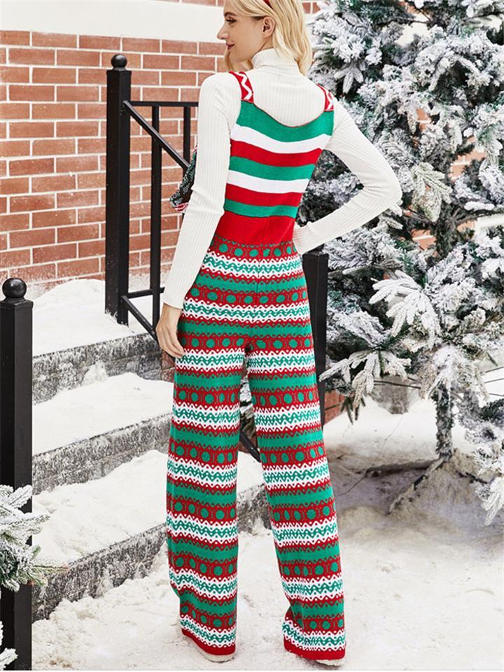 Women's Cute Christmas Snowflake Jacquard Knitting Overalls Jumpsuits