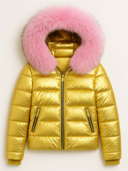 Women's Winter Warm Solid Color Hooded Coat with Faux Fur Decor