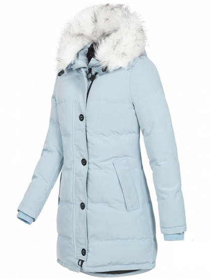 Women's Winter Solid Color Mid-Length Padded Coat with Faux Fur Hood